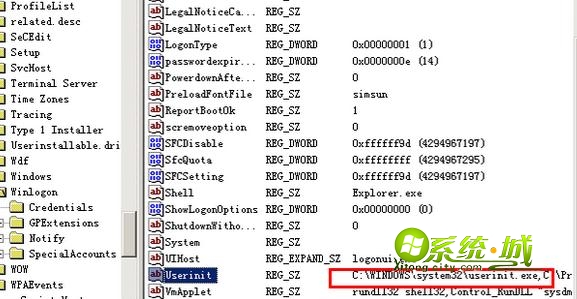 打开“C:WINDOWSsystem32userinit.exe”