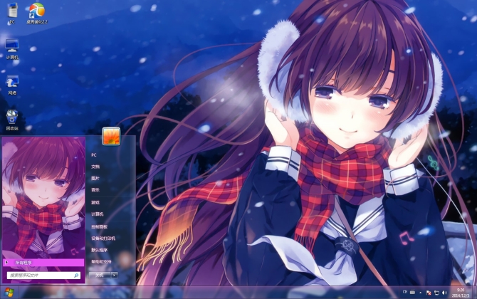 风雪中动漫女孩win7电脑主题下载_系统城下载站