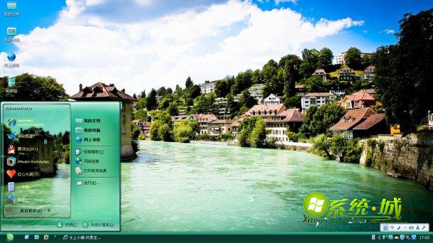 小河边房屋win7电脑主题