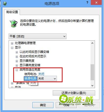 展开“启用自适应亮度”