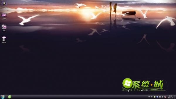 夕阳西下沙滩上的唯美爱情win7桌面主题