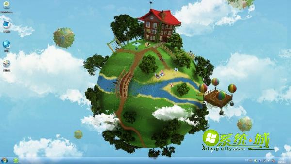 立体裸眼的绿色地球村win7系统主题下载