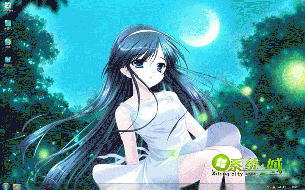 月下可爱动漫萌妹win7主题