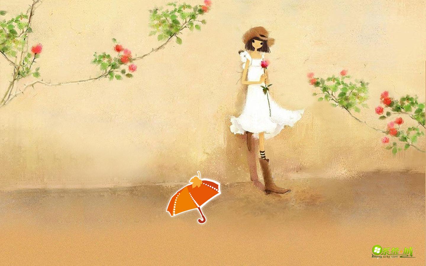 漂亮油画蔷薇女孩xp系统主题