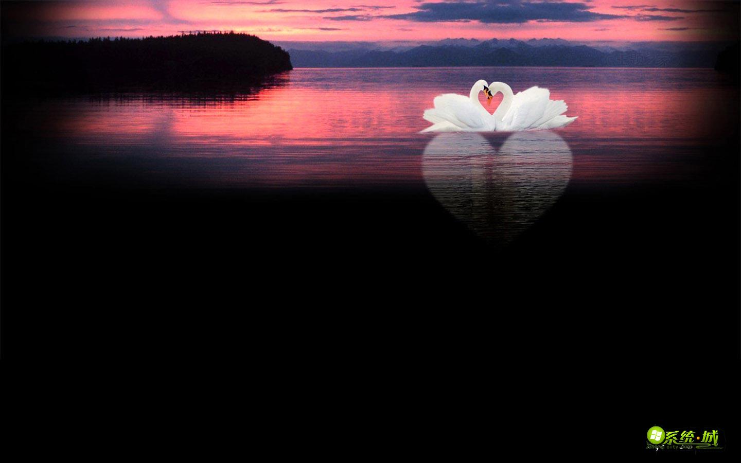 唯美夕阳湖边天鹅xp系统主题