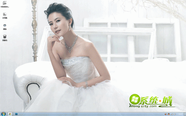 高圆圆高雅纯白婚纱照win7系统主题
