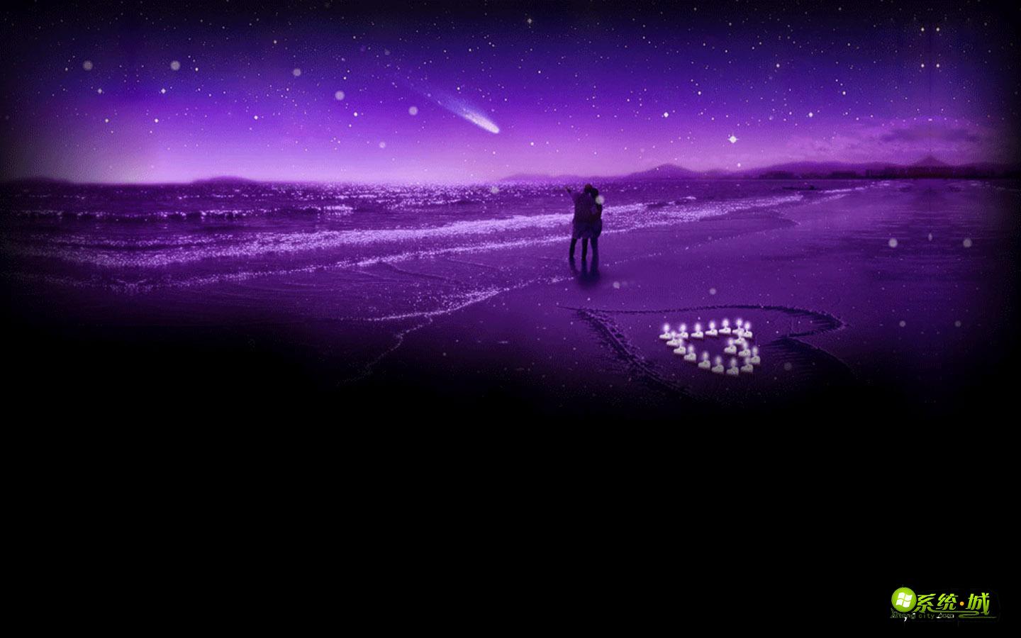 紫色海滩爱恋xp电脑主题