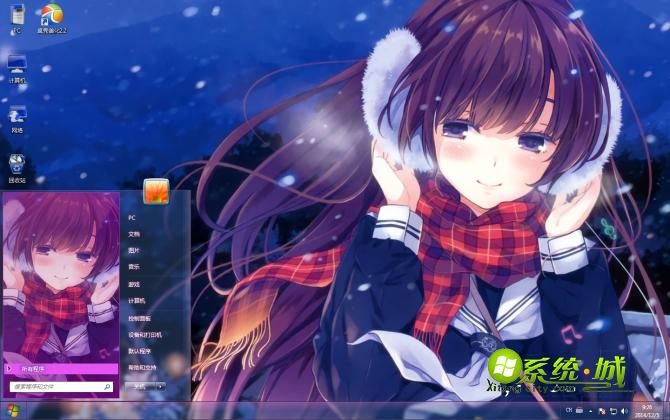 风雪中动漫女孩win7电脑主题